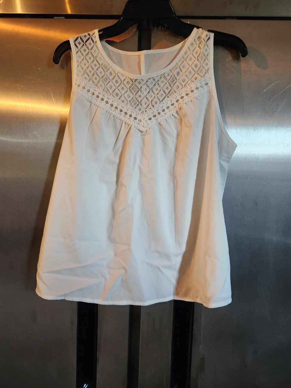 Shein Curve Ivory Crochet Lace Yoke Sleeveless Top Size 0XL